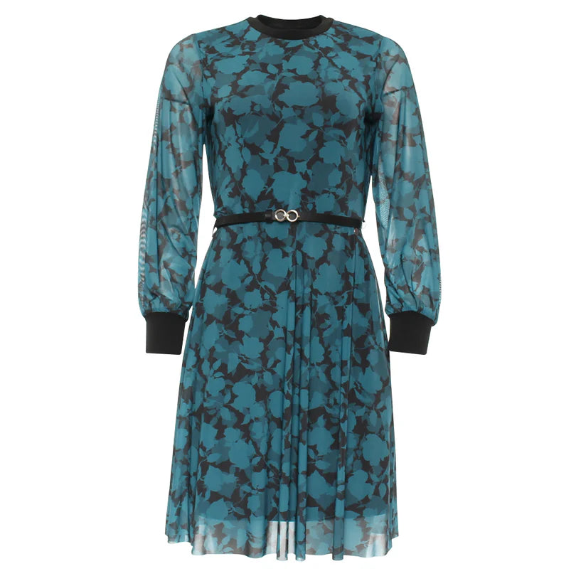 Teal & Black Belted Midi Dress– Blanc Closet